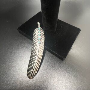 Silver Feather Pendant with Turquoise Accents. Untested and unsigned